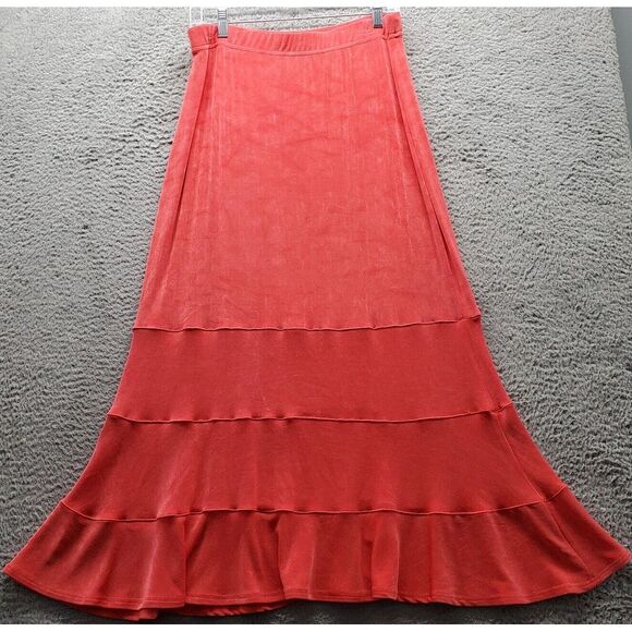 Jacob Dresses & Skirts - Jacobi‎ Long Maxi Skirt Womens XL Pink Acetate Layered Hem Elastic Waist Pull On